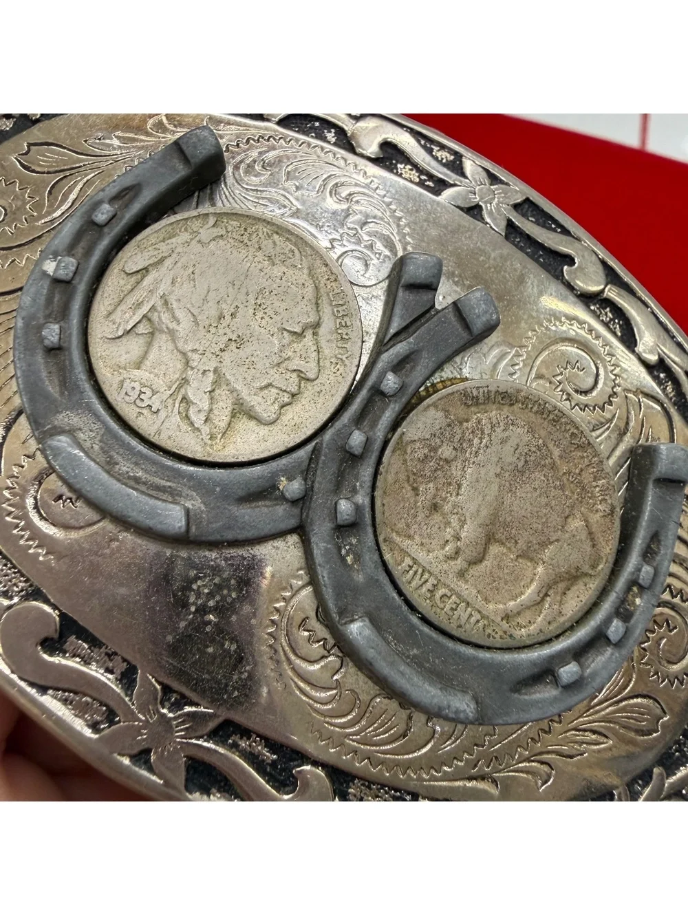 Buffalo nickel belt buckle vintage 80s/90s